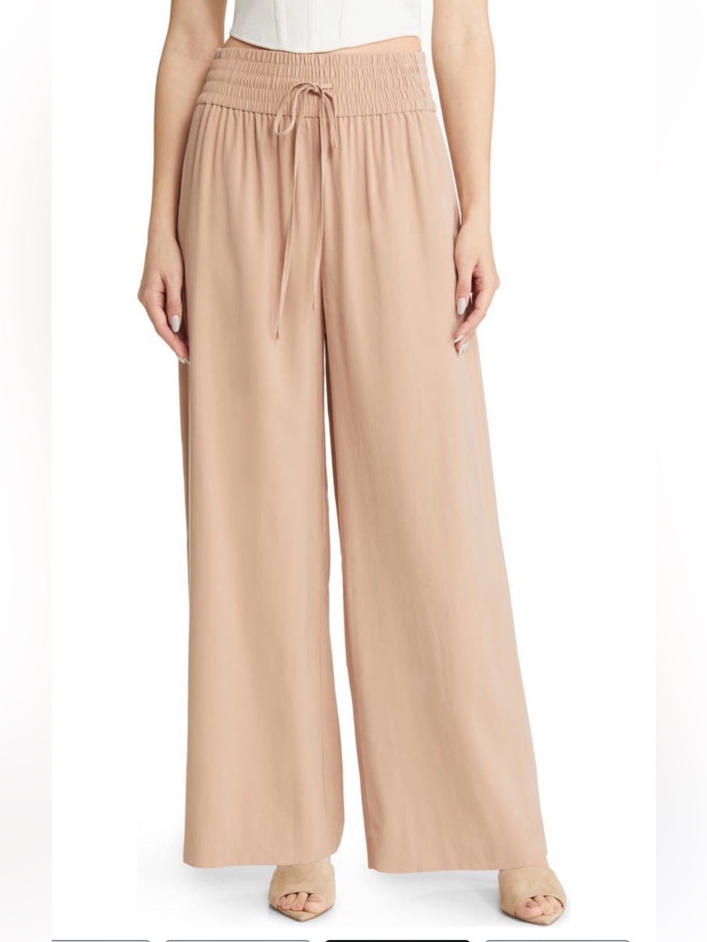 OPEN EDIT Drawstring Wide Leg High-Waisted Pants
